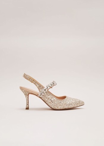 Phase Eight Glitter Embellished Pointed Slingback Heels Gold Australia | RU7958306